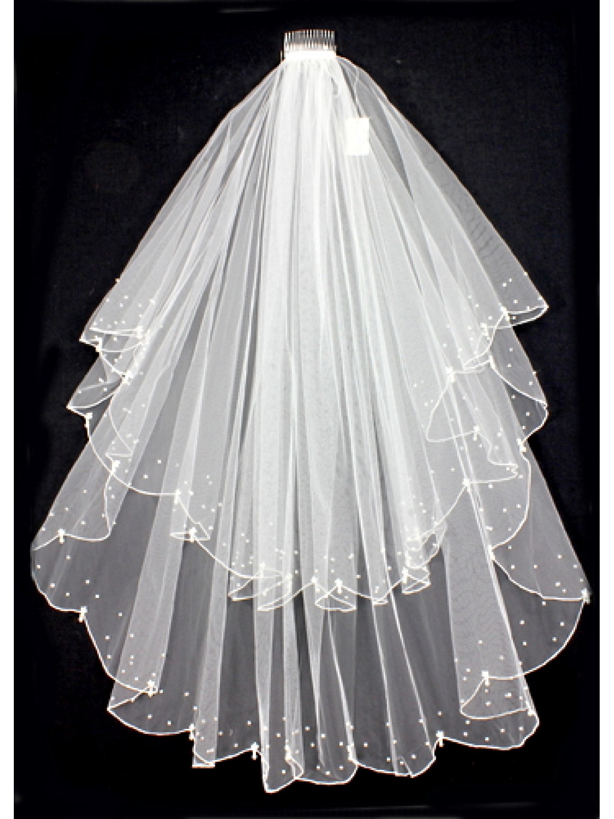 Veil - Pearl Embellishment - Multiple Layers with Finished Hem - 40" - VL-V127IV